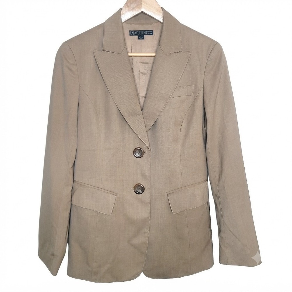 Lafayette 148 NY Tan Virgin Wool Career Blazer Suit Coat Luxury Minimalist 4